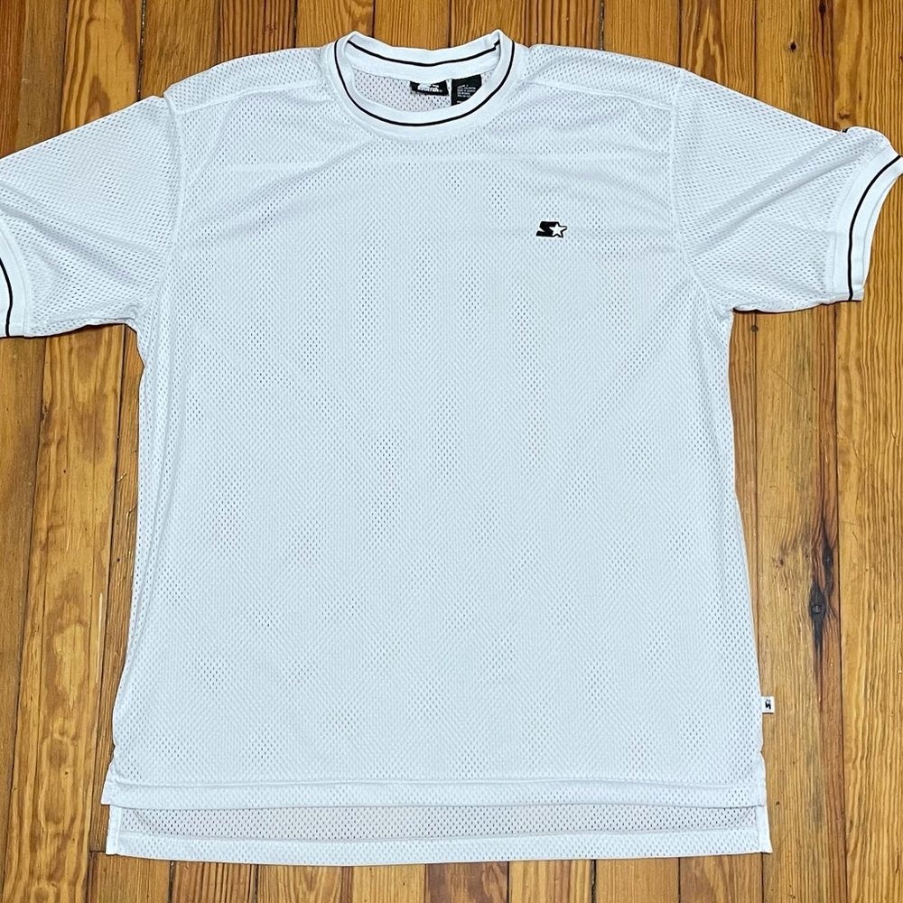 Vintage Starter Mens White Short Sleeve Mesh Crew Neck Shirt Jersey  Size:Large